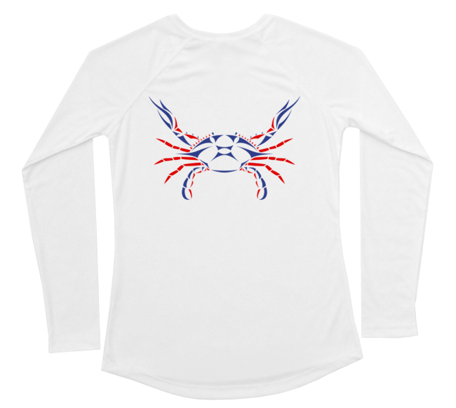 Blue Crab Red White and Blue Womens Swim Shirt