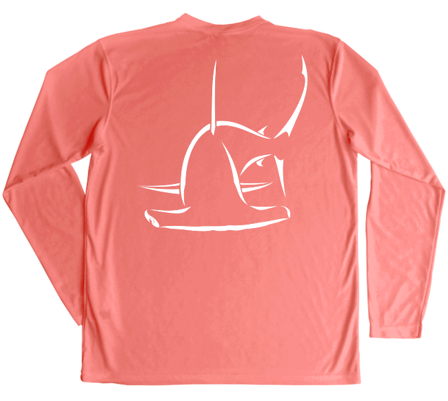 Great Hammerhead Performance Shirt with Great Hammerhead in white on salmon fabric