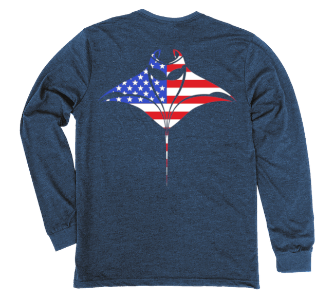 Manta Ray American Flag Long Sleeve T-Shirt