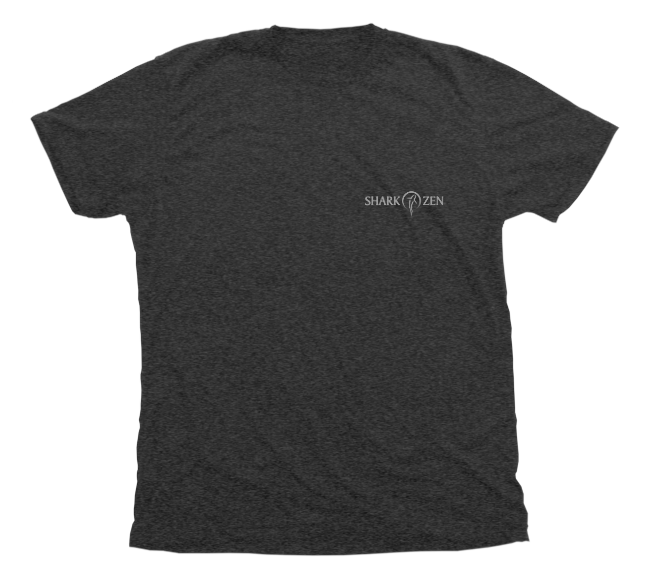 Front of Heather Charcoal Manta Ray T-Shirt with Shark Zen front left chest logo