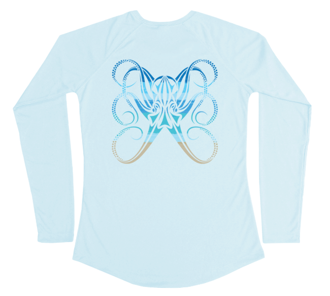 Octopus Womens Long Sleeve UV Beachscape Arctic Blue Swim Shirt