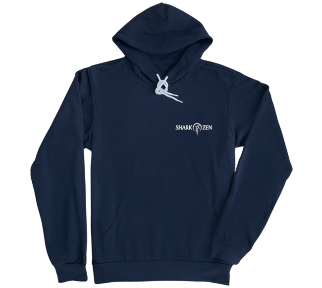 Front of Great White Shark fleece pullover hoodie with Shark Zen logo on left chest in white.