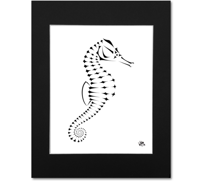 Seahorse Art Print - Black and White Seahorse Design