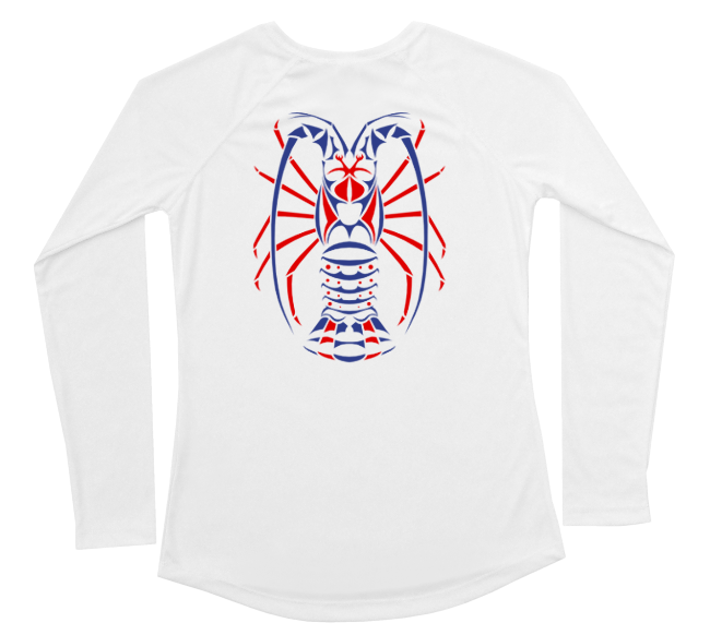 Spiny Lobster Red White and Blue Womens Swim Shirt