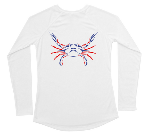 Blue Crab Red White and Blue Womens Swim Shirt