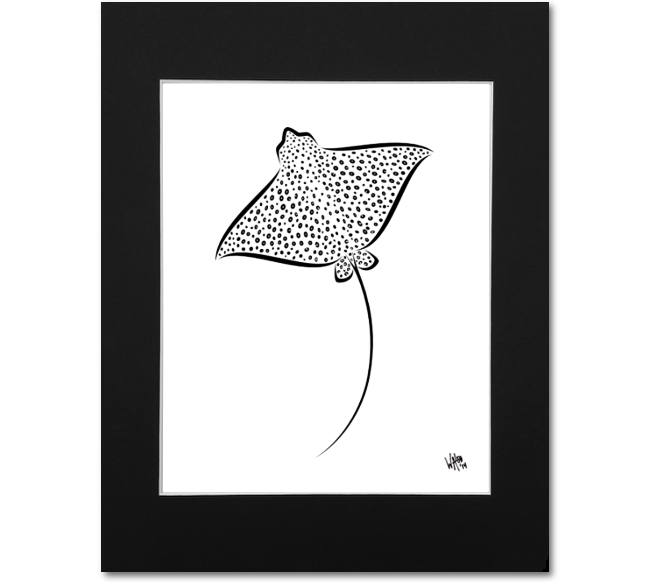 Spotted Eagle Ray Wall Art Print - Black and White Sting Ray Abstract Artwork
