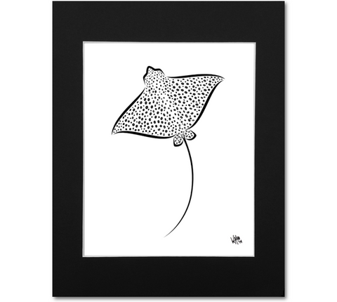 Spotted Eagle Ray Wall Art Print - Black and White Sting Ray Abstract Artwork