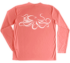 Giant Pacific Octopus Performance Shirt with Giant Pacific Octopus in white on salmon fabric