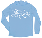 Men's Long Sleeve Octopus Hooded Sun Shirt with White Shark Zen Front Left Chest Logo - Columbia Blue