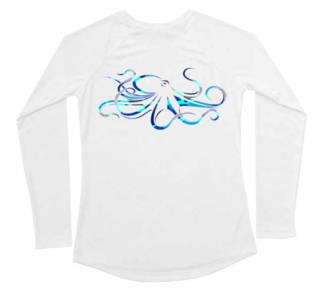Womens Long Sleeve UV Water Camouflage Giant Octopus Swim Shirt