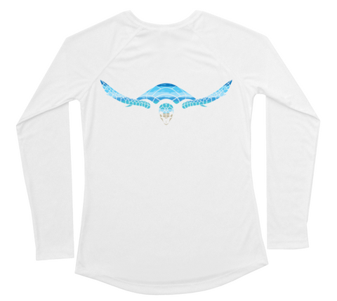 Hawksbill Sea Turtle Womens Long Sleeve UV Beachscape White Swim Shirt