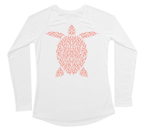 Sea Turtle Coral Form Women's Long Sleeve Swim Shirt