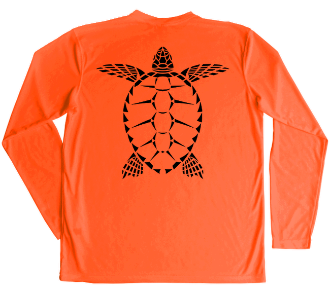 Loggerhead Sea Turtle Performance Shirt with sea Turtle in teal on navy fabric