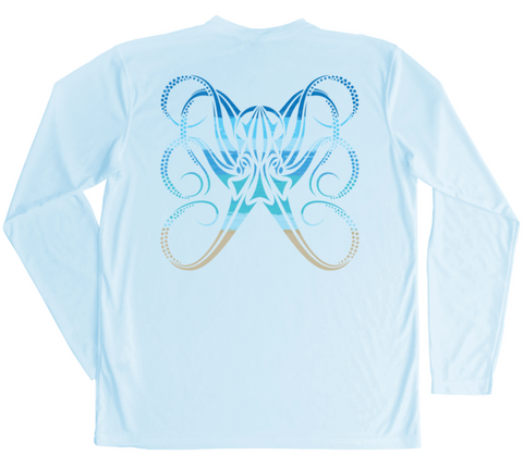 Octopus Men's Long Sleeve UV Beachscape Arctic Blue Swim Shirt