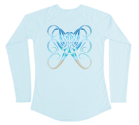 Octopus Womens Long Sleeve UV Beachscape Arctic Blue Swim Shirt