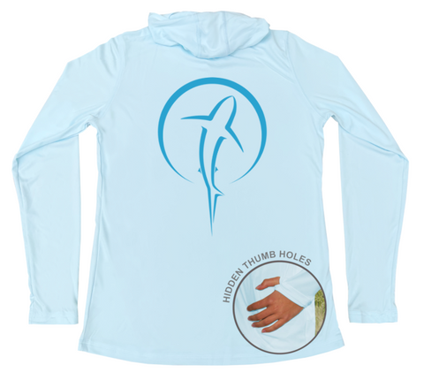 Womens Long Sleeve Shark Hooded Sun Shirt