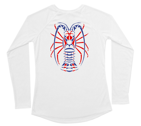 Spiny Lobster Red White and Blue Womens Swim Shirt