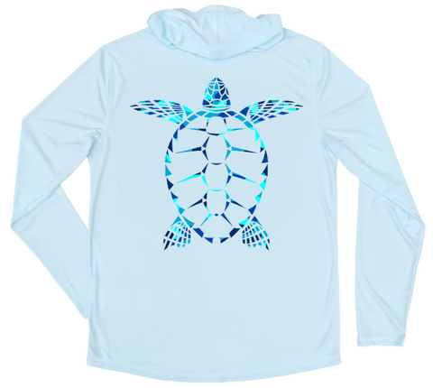 Men's Long Sleeve Sea Turtle Hooded Sun Shirt - Arctic Blue