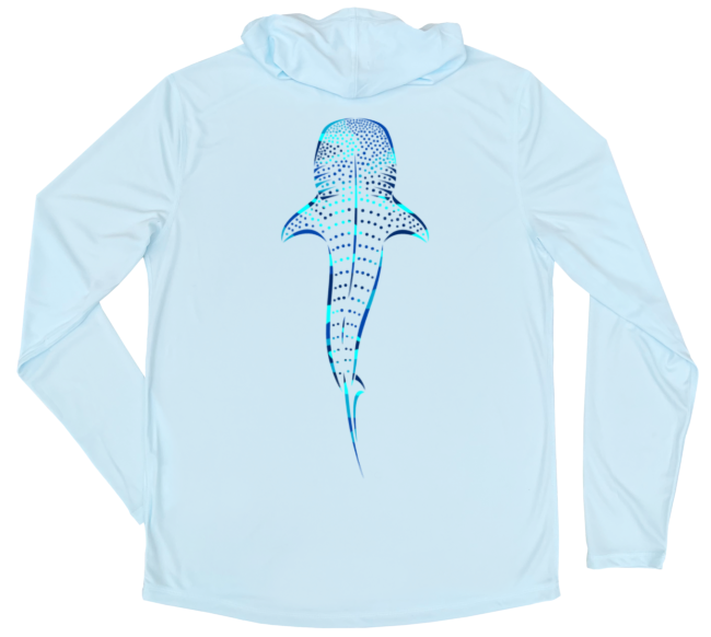 Men's Long Sleeve Water Camouflage Whale Shark Hooded Sun Shirt - Arctic Blue