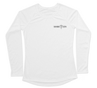 Women’s Leopard Shark Performance Shirt front view with small Shark Zen logo printed on the left chest of a white UV performance shirt.