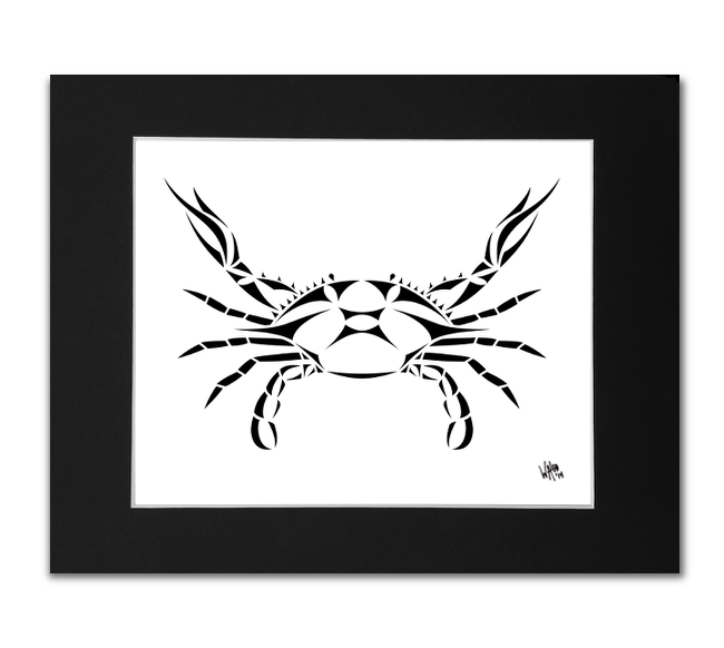 Blue Crab Black and White Art Print, designed by artist Billy Walsh