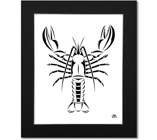 Maine Lobster Art Print - Black Mat 16x20 Print