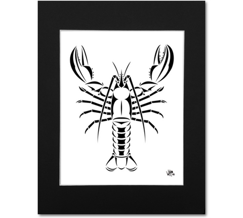 Maine Lobster Art Print - Black Mat 8x10 Print