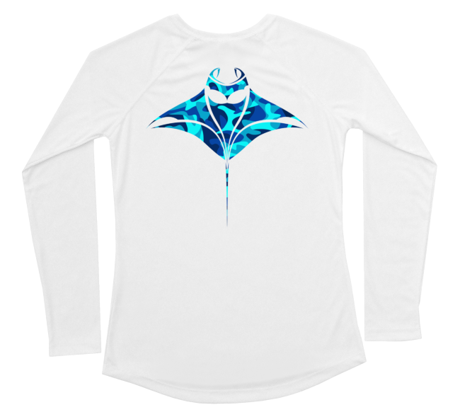 Womens Long Sleeve UV Water Camouflage Manta Ray Swim Shirt