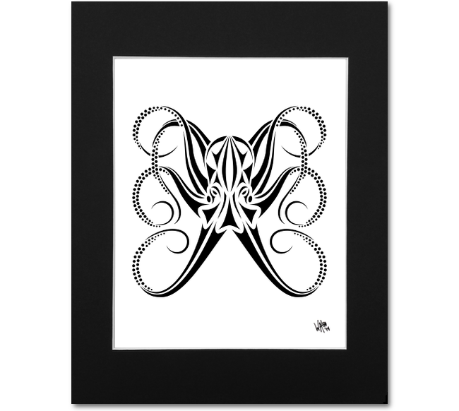 Octopus Wall Art Print - Tribal Black and White Abstract Artwork