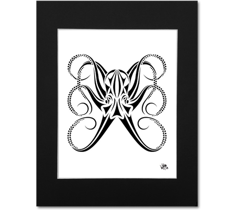 Octopus Wall Art Print - Tribal Black and White Abstract Artwork