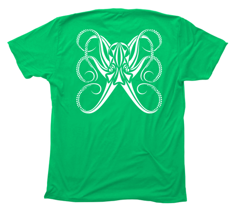 Tribal Octopus T-Shirt [Front or Back - Green / WH]