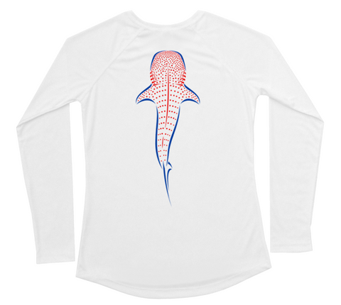 Whale Shark Red White and Blue Womens Swim Shirt